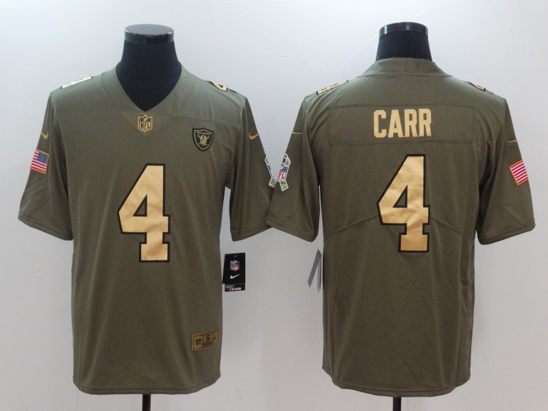 Men Oakland Raiders #4 Carr Gold Anthracite Salute To Service Nike NFL Limited Jersey